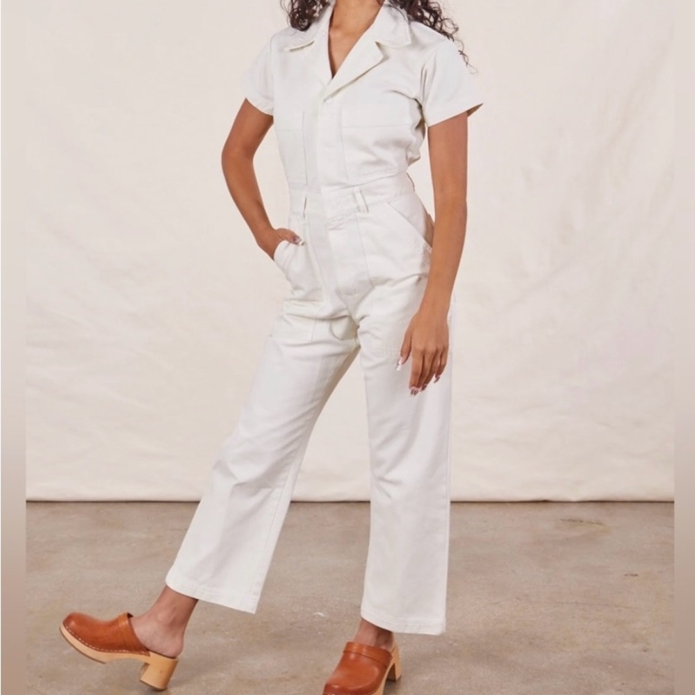 Big Bud Press Short Sleeve Twill Jumpsuit Unisex XXS Natural Vintage tee white